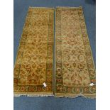 Two Raja design beige ground runners, floral field, repeating border,