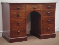 Victorian mahogany kneehole desk, moulded rectangular top above nine drawers, plinth base, W109cm,