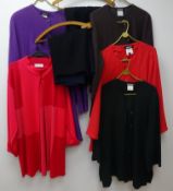 Three Jean Muir jackets all UK size 16 and another with matching skirt, a similar Gispa jacket,