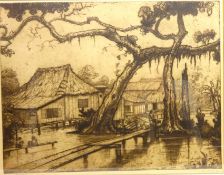 'Palenbang' - Indonesia, etching signed in pencil by Jan Christian Poortenaar (Dutch 1886-1958) 51.