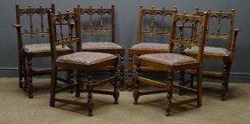 Set of six Carolean style (4+2) dining chairs, carved cresting rail,