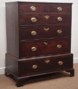 18th century oak chest on stand, moulded rectangular top with walnut banding,