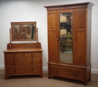 Arts & Crafts period panelled oak wardrobe, enclosed by single bevel edge glazed door,
