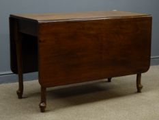 19th century mahogany drop leaf table, gate action supports, pad feet, 153cm x 118cm,