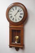 Late 19th century walnut cased drop dial wall clock, circular Roman dial, fusee movement,