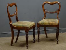 Pair Victorian mahogany bedroom chairs, shaped cresting rail, floral carved back, upholstered seat,
