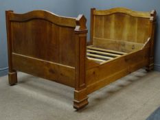 19th century French cherry wood bedstead, W123cm, H104cm,