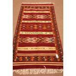 Moroccan Kelim red ground rug, 193cm x 104cm Condition Report <a href='//www.
