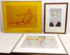 Portraits of a Lady and Reclining Nude, three 20th century pastel drawings by E. O.