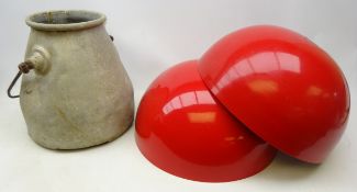 Pair 20th century dome shaped light shades with red enamel exterior,