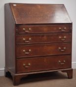 18th century oak bureau, sloped fall front enclosing small drawers, pigeon holes,