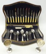 Canteen of silver-plated cutlery, six place settings, lacking teaspoons and one dessert spoon,