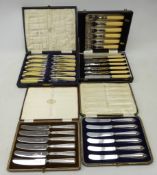 Two cased sets of silver handled tea knives, 1914 & 1965,
