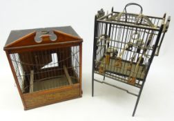 Edwardian style mahogany birdcage with inlaid bandings and broken arched pediment,