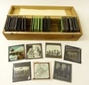 Victorian and later Magic lantern slides including some Military, Cartoons, Towns,