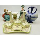 Continental porcelain dressing table set on tray, Kaiser 'Belvederer' vase,