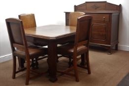 Early 20th century oak extending telescopic dining table, canted rectangular moulded top,
