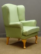 Wing back armchair upholstered in green cover Condition Report <a href='//www.