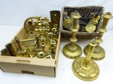 19th century and later brass candlesticks, WWII brass shell cases,