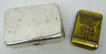 Early 20th century Hardy Patent brass advertising vesta case and a silver cigarette case (2)