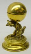 19th/ early 20th century brass inkwell depicting a Fox carrying globe on naturalistic base and