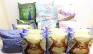 Shop Stock - Group of 'Ancient Designs' pillows decorated with Peacocks,