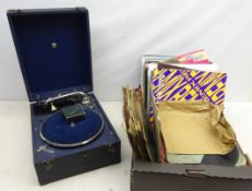 'Sylvaphone' cased record player and a collection of vinyl LPs including Chaka Khan, Quincy Jones,