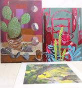 Still Life's, three mixed media's on board by Dorothy Thelwall unsigned, 'Newt' and 'Dehiscence II',