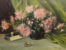 Still Life of Crysthanamums, 20th century oil on canvas signed and dated 1949 by A.