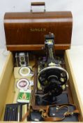 Singer sewing machine with case, cased writing set,