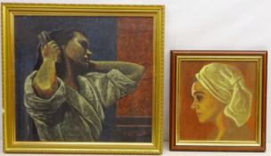 Lady Brushing her Hair and Portrait of a Lady, two 20th century pastel drawings signed by E. O.