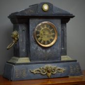 Victorian black slate mantel clock,