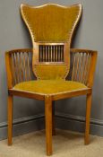 Edwardian mahogany framed corner chair with shaped fan back,