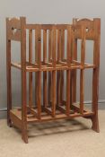 Arts & Crafts style pine plan stand, splayed shaped supports, W74cm, H107cm,