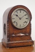 Late 19th century oak cased bracket clock, silvered Roman dial marked 'B. Mallinson & Co.