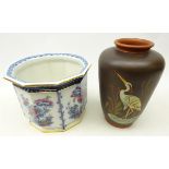 Losolware Jardiniere printed with roses and other floral sprays,