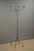 Wrought metal candle stand, seven candle holders, reeded column, four supports,