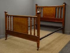 Edwardian inlaid mahogany 5' double bed frame, W157cm, H140cm,