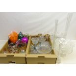 Large collection of glassware including art glass pendants, set of six cut glass plates,