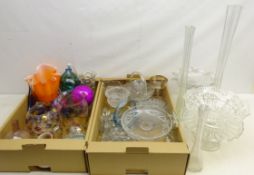 Large collection of glassware including art glass pendants, set of six cut glass plates,