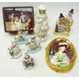 Five China Half Dolls in a 19th century glazed display box with cushioned interior,