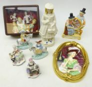 Five China Half Dolls in a 19th century glazed display box with cushioned interior,