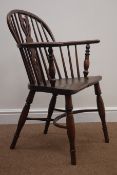 Early 19th century low back Windsor armchair, stick and pierced splat back,
