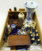19th century mahogany tea caddy, Copeland Spode cylindrical vase, 19th century cased corkscrew,