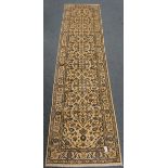 Kashan beige ground runner, six medallions on floral field, repeating border,