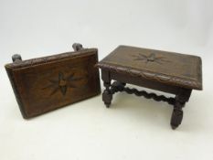 Pair of late Victorian carved oak foot stools,