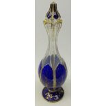 Large 19th century Bohemian blue & white overlay glass footed decanter,