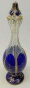 Large 19th century Bohemian blue & white overlay glass footed decanter,