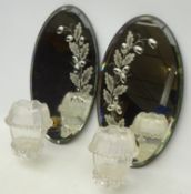 Pair late 19th century oval mirrored back wall sconces,