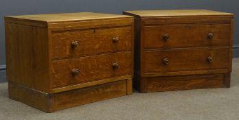 Pair mid 20th century oak bedside chests, two drawers, plinth base, W62cm, H48cm,